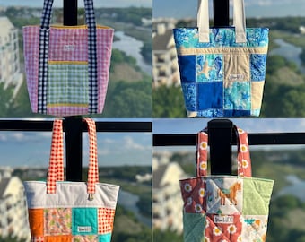 Gingham Multi Color Quilted Tote/Shoulder Bag / Summer Vibe Tote / Mini Kid Tote Bag
