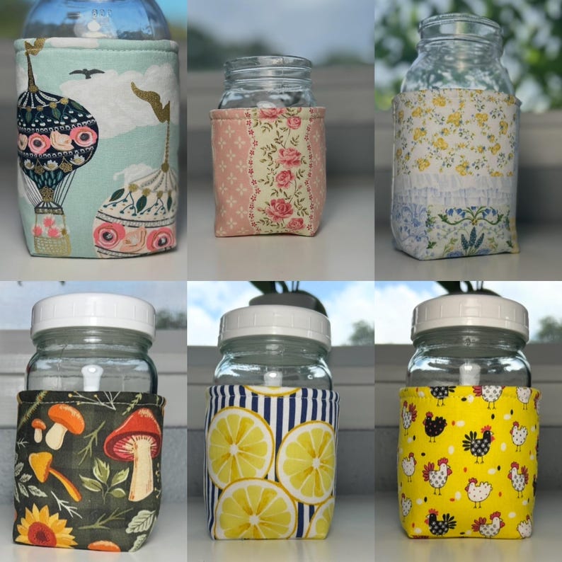 Mason Jar Insulated Cozie / Holder / Sleeve / Sourdough Starter Set / Mason Jar Holder / Coffe Tea Drink Cozie Bild 3