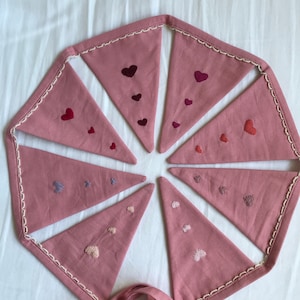 Baby pink nursery bunting with heart embroidery | Nursery decor for girls | Nursery bunting