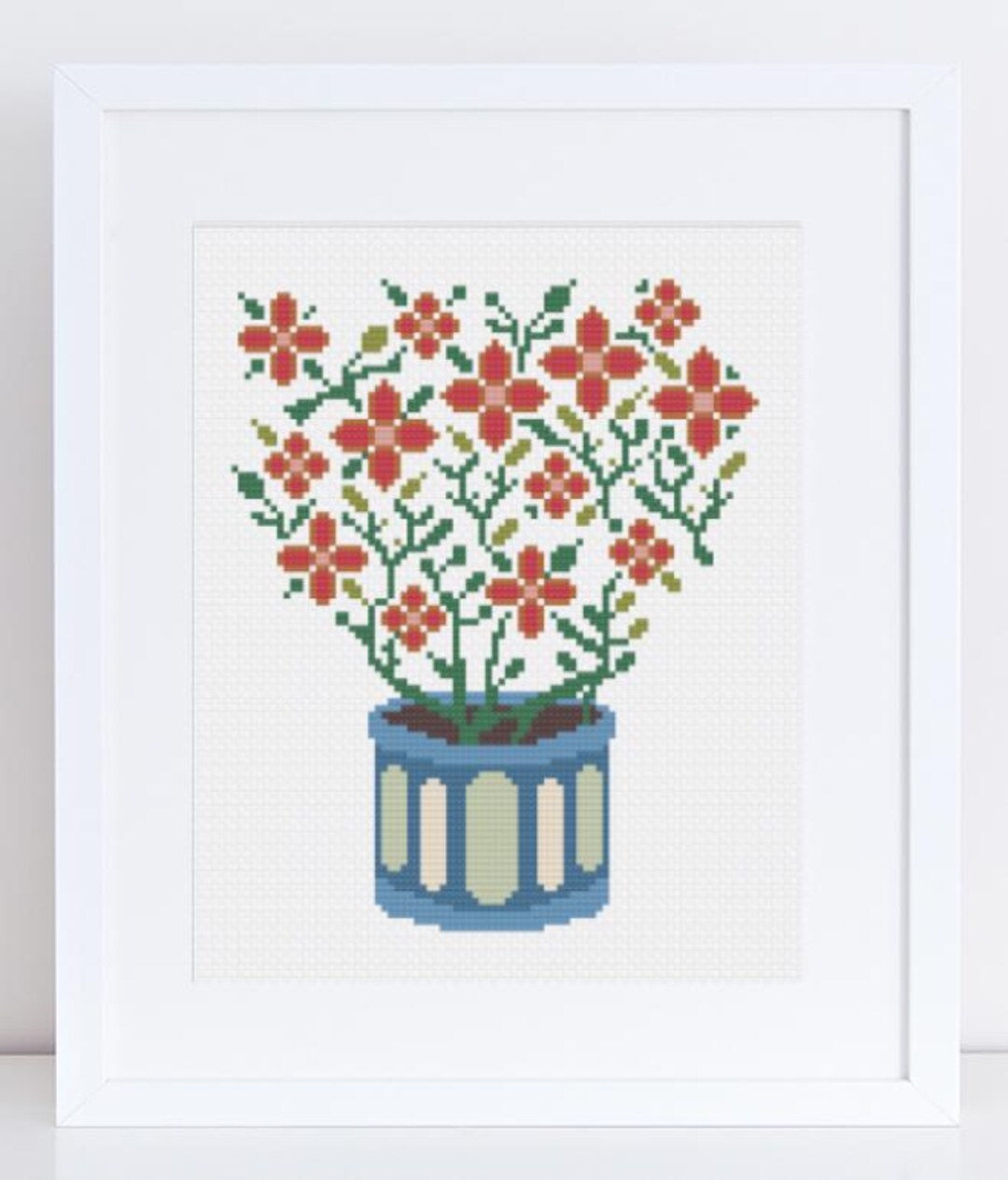 Red Flowers in Vase Cross Stitch Pattern | Cottagecore Beginner (PDF ...