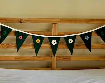 Dark Green nursery bunting with embroidered flowers | Garland | Cottage core banner