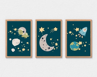 Space Bedroom Wall Art, Digital Download, Space Nursery, Astronaut Art, Space Themed Nursery, Moon Art, Outer Space Décor, Boy Room Wall Art