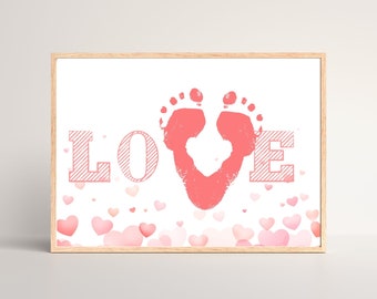 Valentine Footprint Craft Template, Love Footprint, Valentine's Day Kids Craft, Personalized Valentine's Card, DIY Cards, Pink Valentine
