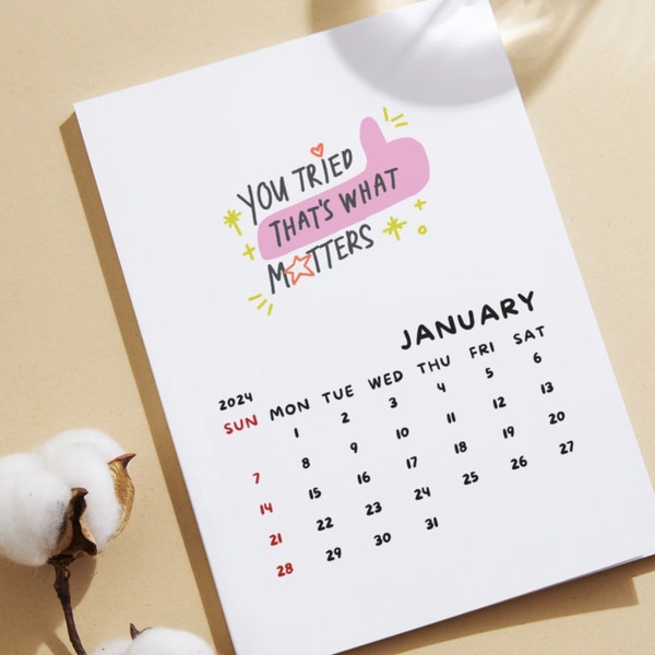 2024 Printable Affirmation Calendar Digital PDF download Monthly Calendar Inspirational Quotes Positive Quotes Calendar A4 Letter A6