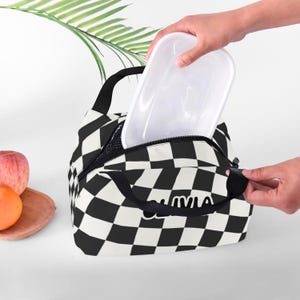 Sac à lunch personnalisé pour femme, sac fourre-tout à lunch d'école à carreaux, sac de pique-nique personnalisé, cadeau de rentrée scolaire, sac à lunch mignon, cadeau pour collègue