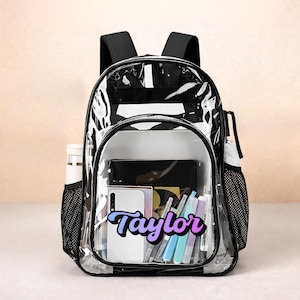 Personalized Clear Backpack for Kids, Custom Name Transparent School & Swim Bag, Stadium Approved Clear Bookbag, Summer Pool Bag