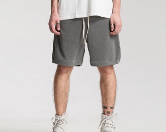 Short de survêtement unisexe Short de survêtement pour homme Short de survêtement délavé à coins coupés pour femme Noir gris