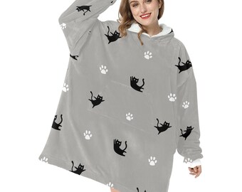 Couverture à capuche chat noir Oversize Wearable Blanket Sweat à capuche extra large en sherpa