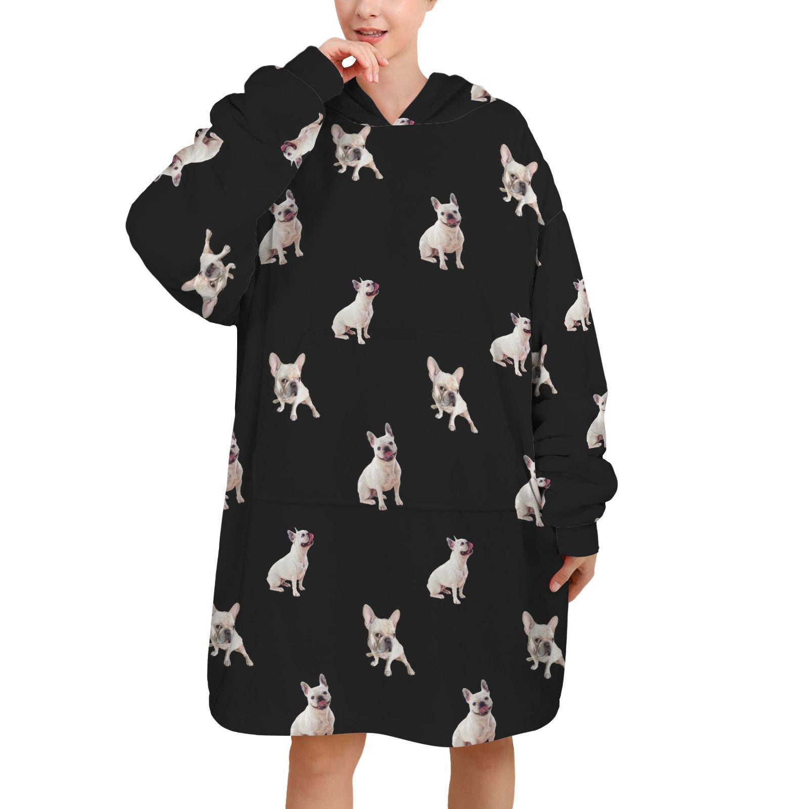 Custom Blanket Hoodie Oversized Pet Photo Pattern Wearable Blanket Extra Large Sherpa Family Blanket Hoodie Personalized Kids Blanket Hoodie