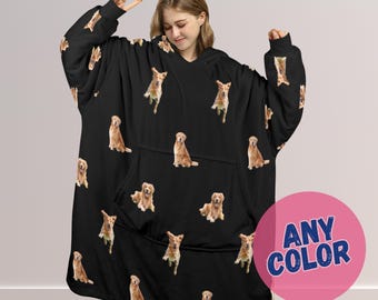 Sudadera con capucha tipo manta personalizada, extragrande, con estampado de foto de mascota. Manta portátil extragrande de sherpa, ideal para toda la familia. Sudadera con capucha tipo manta infantil personalizada.