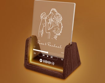 Veilleuse en plaque Spotify, portrait personnalisé, lumière acrylique personnalisée avec socle en bois