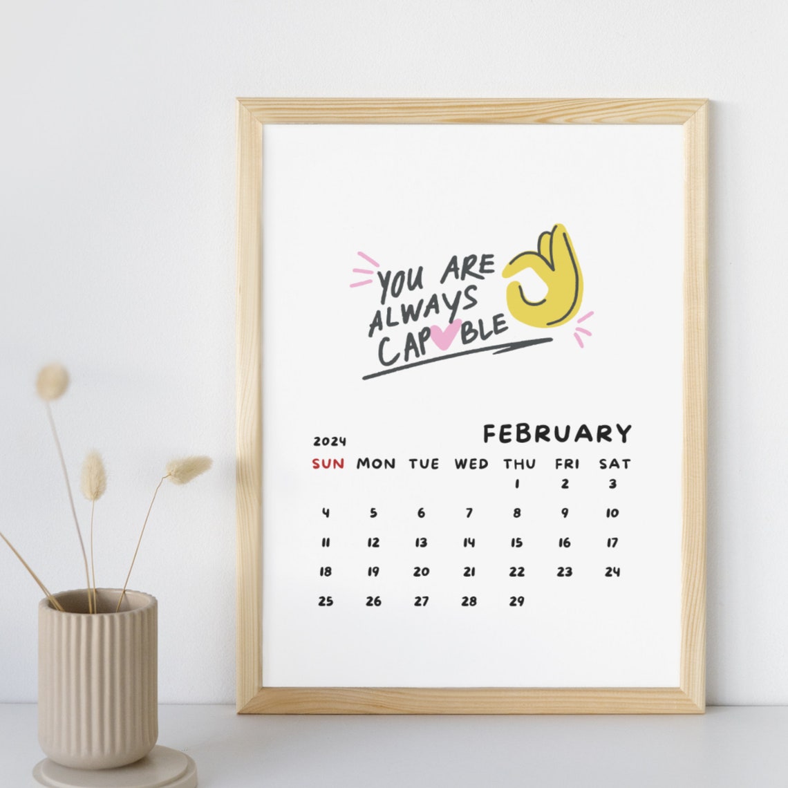 2024 Printable Affirmation Calendar Digital PDF Download Monthly