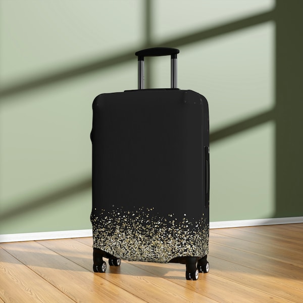 Luggage Cover Suitcase Cover Luggage Protector Water Color Gold Giltter Print Black Baggage Cover