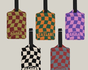 Custom Checkerboard Luggage Tag Leather Suitcase Tag Personalized