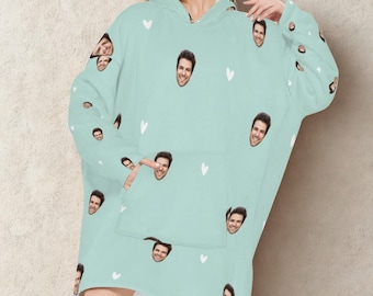 Custom Blanket Hoodie Oversized Custom Face Wearable Blanket Extra Large Flannel Blanket Hoodie Personalized