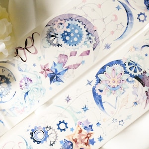 Celestial Fantasy washi-tape|Sterrendonkere maan | Lus van 100 cm|Scrapbooking|Journaling|