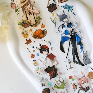 Rumieniąca się sceneria| Taśma washi z motywem męskiej postaci z PET|Biała taśma PET|Pętla 95 cm|Scrapbooking|Prowadzenie dziennika||