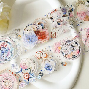 Sterrenzee van de tijd | washi-tape met uurwerkelementen|Holografisch zilveren PET-tape|100 cm lus|Scrapbooking|Journaling||