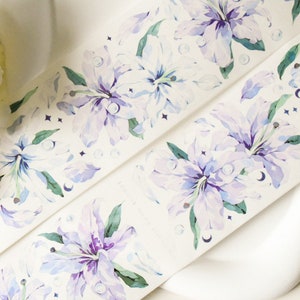 Taśma washi z motywem lilii | Fioletowa lilia | Pętla 120 cm | Scrapbooking | Dziennikarstwo|