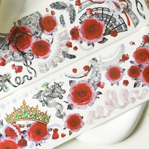 Rozerood|Staal washitape met gotische roos | Lus van 100 cm|Scrapbooking|Journaling|