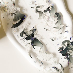 PET-washi-tape schattig meisje|Nacht van de vallende ster|PET-tape met verbrijzeld schelpeffect|Lens van 100 cm|Journaling|Scrapbooking|Junkjournaal|