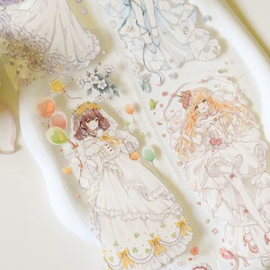 PET-washi-tape schattig meisje|Huwelijkscontract| PET-tape met verbrijzeld schelpeffect| Lus van 100 cm|Journaling|Scrapbooking|Junkjournaal|