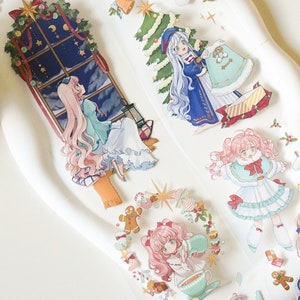 Heilige sneeuwnacht| PET-washi-tape met schattige meisjespersonage|Witinktende PET-tape|100 cm lus|Scrapbooking|Journaling||