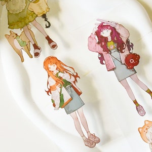 PET-washi-tape met schattige meisjesfiguur|Macchiato boba|Witinktende PET-tape|90 cm lus|Scrapbooking|Journaling|