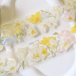 Ruban adhésif PET washi fleurs jaunes|Alyssum parfumé|Ruban PET éclaté|boucle de 100 cm|Scrapbooking|Journaling||