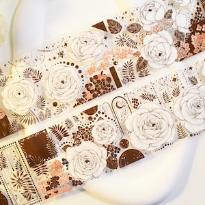 róże w złotej folii|taśma washi z motywem kwiatów|taśma PET w kolorze różowego złota|pętla 100 cm|Scrapbooking|Prowadzenie dziennika||