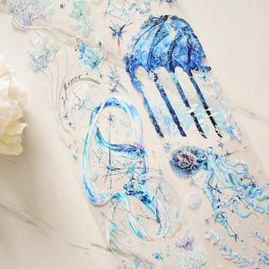 Fantastische PET-tape in het water|Deepsea-röntgenfoto|Zilver PET-tape met verbrijzeld schelpeffect|Lus van 100 cm|Journaling|Scrapbooking|Junkjournaal|