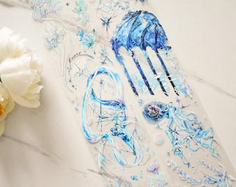Fantastische PET-tape in het water|Deepsea-röntgenfoto|Zilver PET-tape met verbrijzeld schelpeffect|Lus van 100 cm|Journaling|Scrapbooking|Junkjournaal|