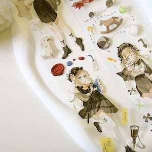 Schattig meisjespersonage PET-washi |Miss Sherlock|Witinktende PET-tape|Lus van 100 cm|Scrapbooking|Journaling||