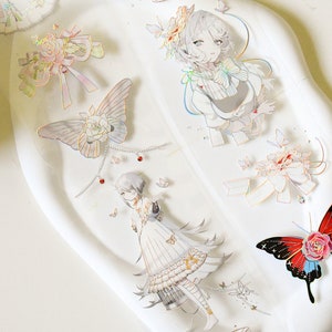 Vlinderverhaal|Schattige washi PET-tape met karakter| Holografische zilveren PET-tape|100 cm lus|Scrapbooking|Journaling|