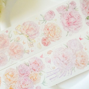 Washi tape fleurs roses et jaunes|Spring light |boucle de 118 cm|Scrapbooking|Journaling|
