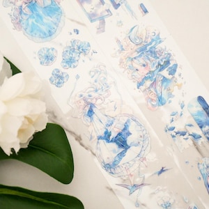 PET-tape met schattige meisjespersonages|Diepe zeebellen| PET-tape met verbrijzeld schelpeffect|lus van 81 cm|Journaling|Scrapbooking|Junkjournaal|