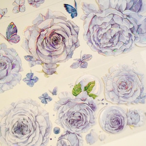 Rose Gabriel (Bleu brumeux)| Ruban adhésif PET brillant arc-en-ciel Cloud host studio| Boucle de 120 cm|Journaling|Scarpbooking|Ruban adhésif décoratif|云中宿 灰蓝