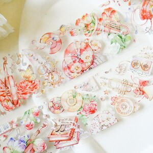 PET-tape met muziekwashi|Honingkoord|Witinktende PET-tape|Lens van 100 cm|Scrapbooking|Journaling||