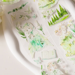 PET-tape schattig meisje|Silent forest|Witinktende PET-tape|75 cm lus|Scrapbooking|Journaling|Planner