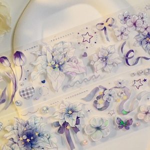 Nénuphar | Washi tape fleurs| Ruban adhésif PET brillant arc-en-ciel | Boucle de 100 cm | Scrapbooking | Journalisation |