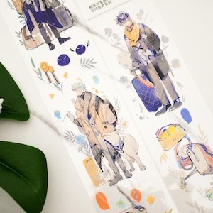 PET-washi-tape met schattige jongensfiguur|Windverjager|PET-tape met kristaleffect|lus van 94 cm|Scrapbooking|Journaling|