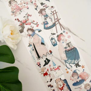 Vallende sneeuw|Pet-washi-tape met schattig meisjespersonage | Heavy-inkt PET-tape|Lus van 100 cm|Scrapbooking|Journaling||