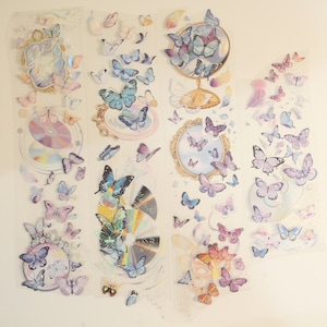 Sample-lus Verbrijzelde spiegel en PET-tape met vlinder| Tournesol Studio zilveren holografische PET-tape|100 cm lus|Journaling|Plakboek|野葵 碎镜重蝶