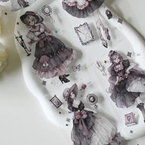 PET-tape schattig meisje|Dark Night Lilith|Witte inkt PET-tape|lus van 89 cm|Scrapbooking|Journaling|Planner