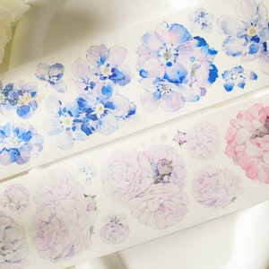 Brume crépusculaire|Ruban washi en PET fleur violette|Ruban adhésif washi et échantillons PET|boucle de 250 cm|Journalistique|Scrapbooking|Journal indésirable|
