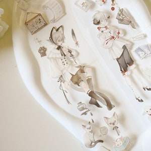 PET-tape schattige jongenspersonage|Slapend bos|Witinktende PET-tape|lus van 93 cm|Scrapbooking|Journaling||