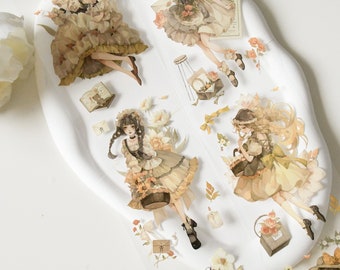 Cute girl PET tape|Floral dance|White ink PET tape|83cm loop|Scrapbooking|Journaling|Planner