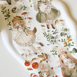 Avonturen in het bos| PET-washi-tape met schattige meisjespersonage|Witinktende PET-tape|100 cm lus|Scrapbooking|Journaling||