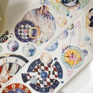 Klokken en planeten |washi-tape met sterrenstelselthema|Lens van 100 cm|Scrapbooking|Journaling|