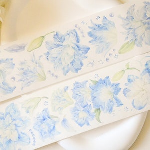 Washitape met blauwe bloemen|Crushed-ijsblauw | Lus van 100 cm|Scrapbooking|Journaling|